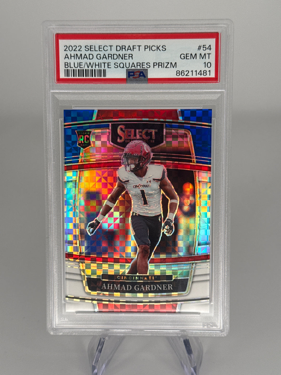 Ahmad "Sauce" Gardner 2022 Panini Select Draft Picks Blue/White Squares Rookie, 078/100, PSA 10 Gem Mint