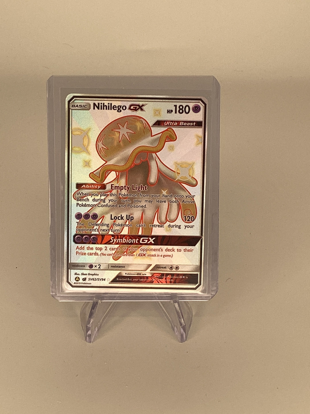 Pokemon TCG 2019 Nihilego GX Hidden Fates Shiny Vault, SV62/SV94