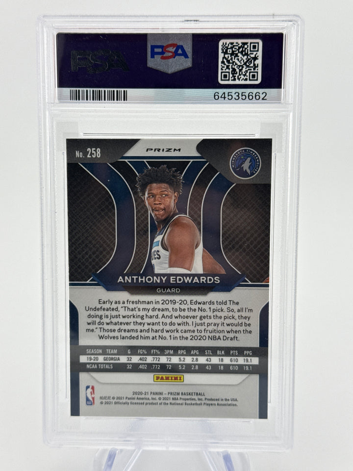 Anthony Edwards 2020-2021 Panini Prizm Ruby Wave Prizm Rookie, PSA 10 Gem Mint