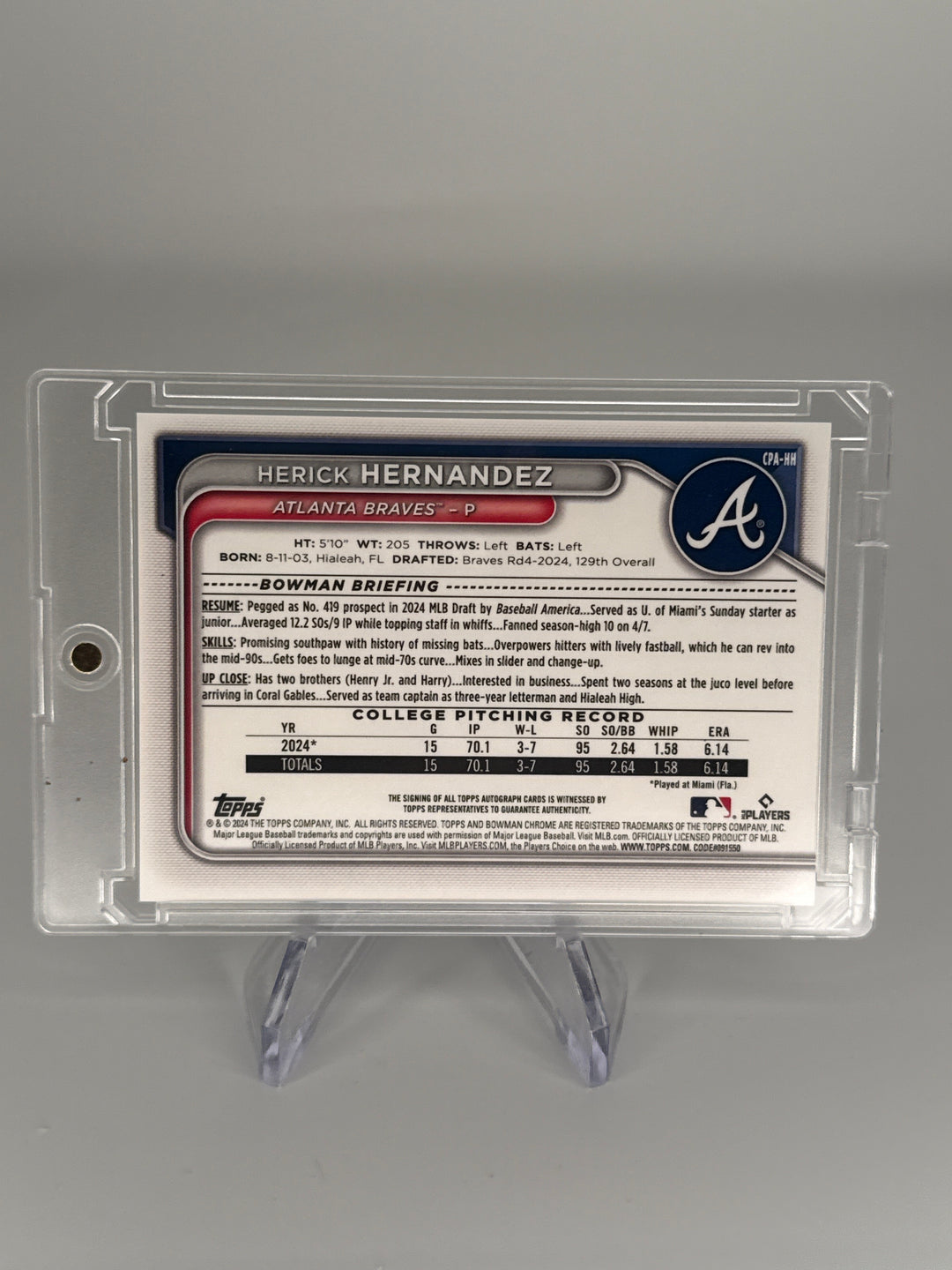 Herick Hernandez 2024 Bowman Chrome Green Refractor 1st Auto, 64/99