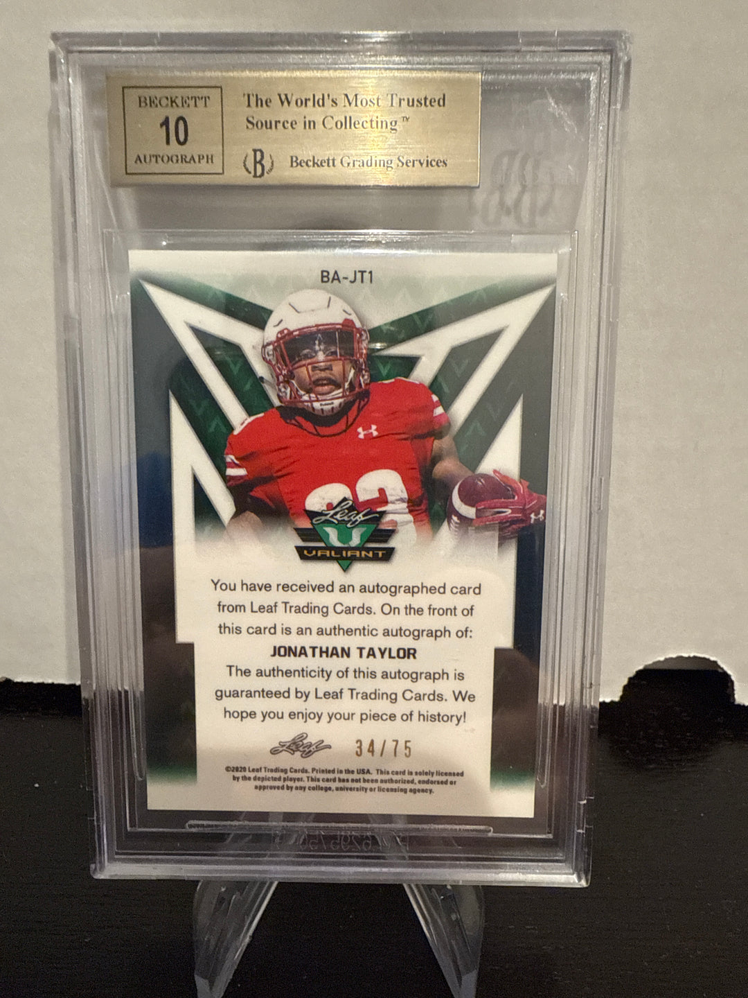 Jonathan Taylor 2020 Leaf Valiant Green Rookie Auto, 34/75, BGS 9.5