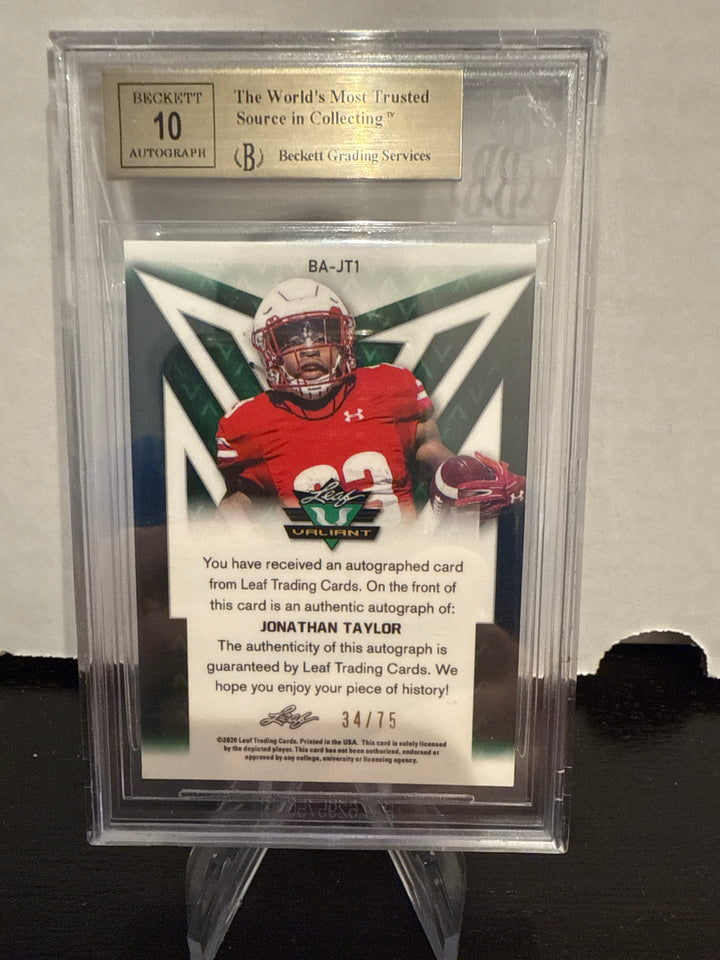 Jonathan Taylor 2020 Leaf Valiant Green Rookie Auto, 34/75, BGS 9.5