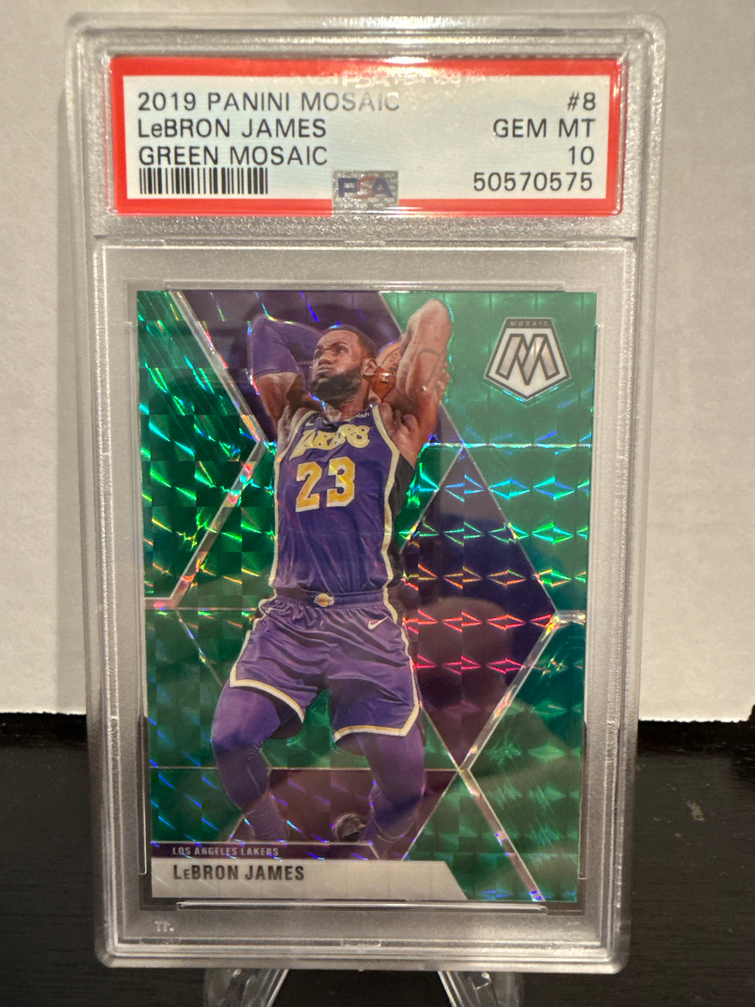Lebron James 2019 Panini Mosaic Green Mosaic, PSA 10 Gem Mint