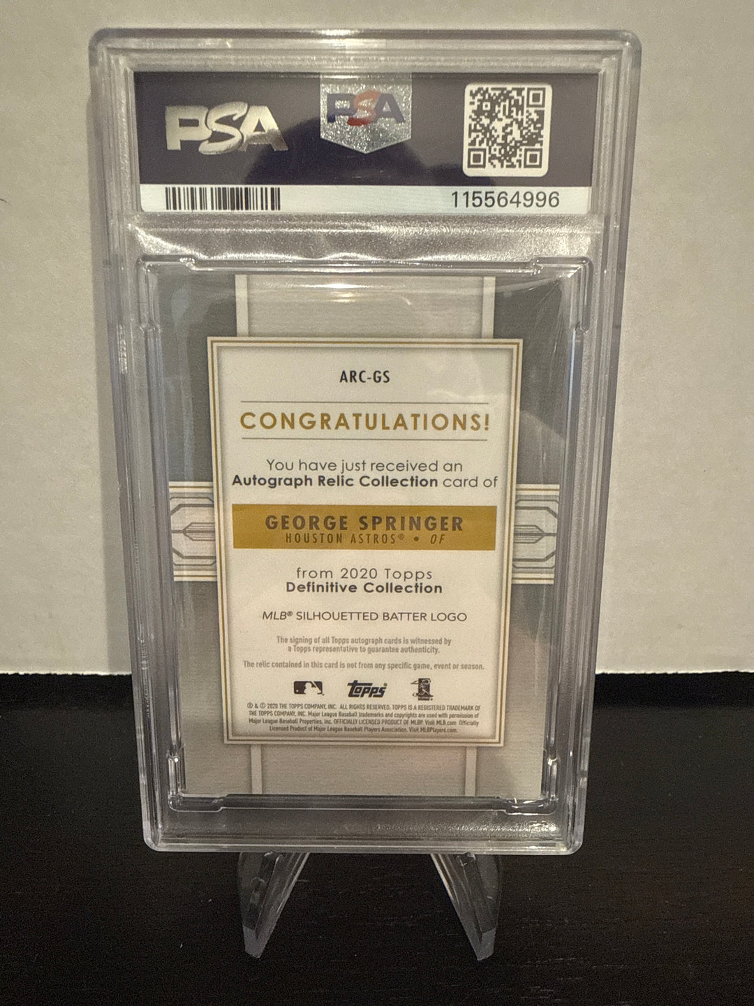 George Springer 20203 Topps Definitive Collection MLB Logo 1/1 Auto, PSA 10 Gem Mint