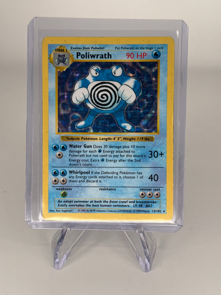 Pokemon TCG 1999 Poliwrath Base Set Shadowless Holo, 13/102