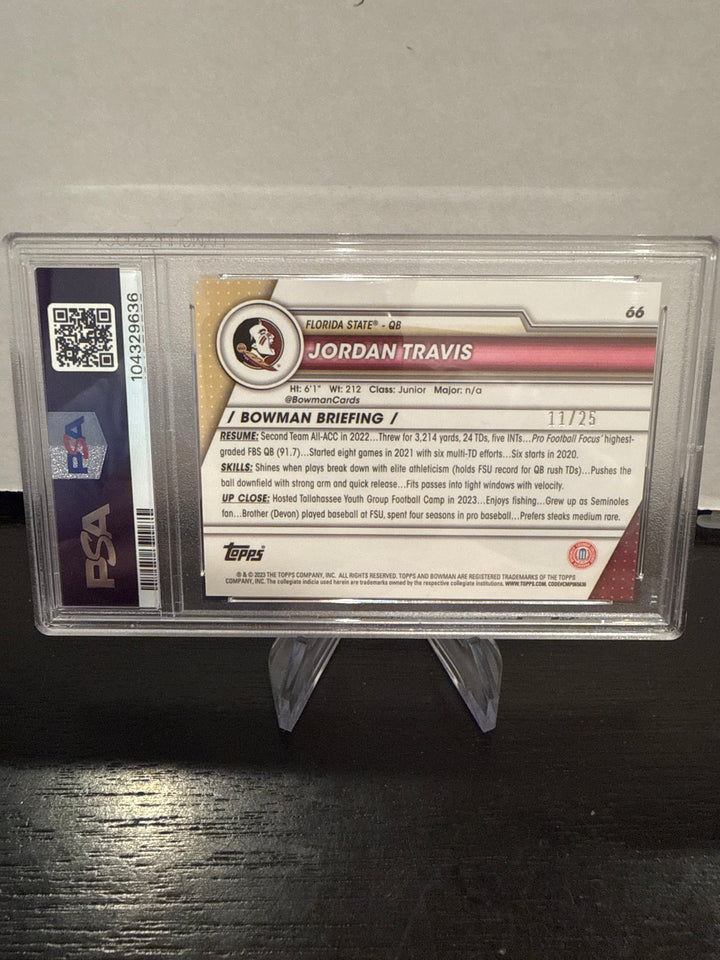 Jordan Travis 2023 Bowman Chrome University Orange Surge Refractor, 11/25, PSA 10 Gem Mint