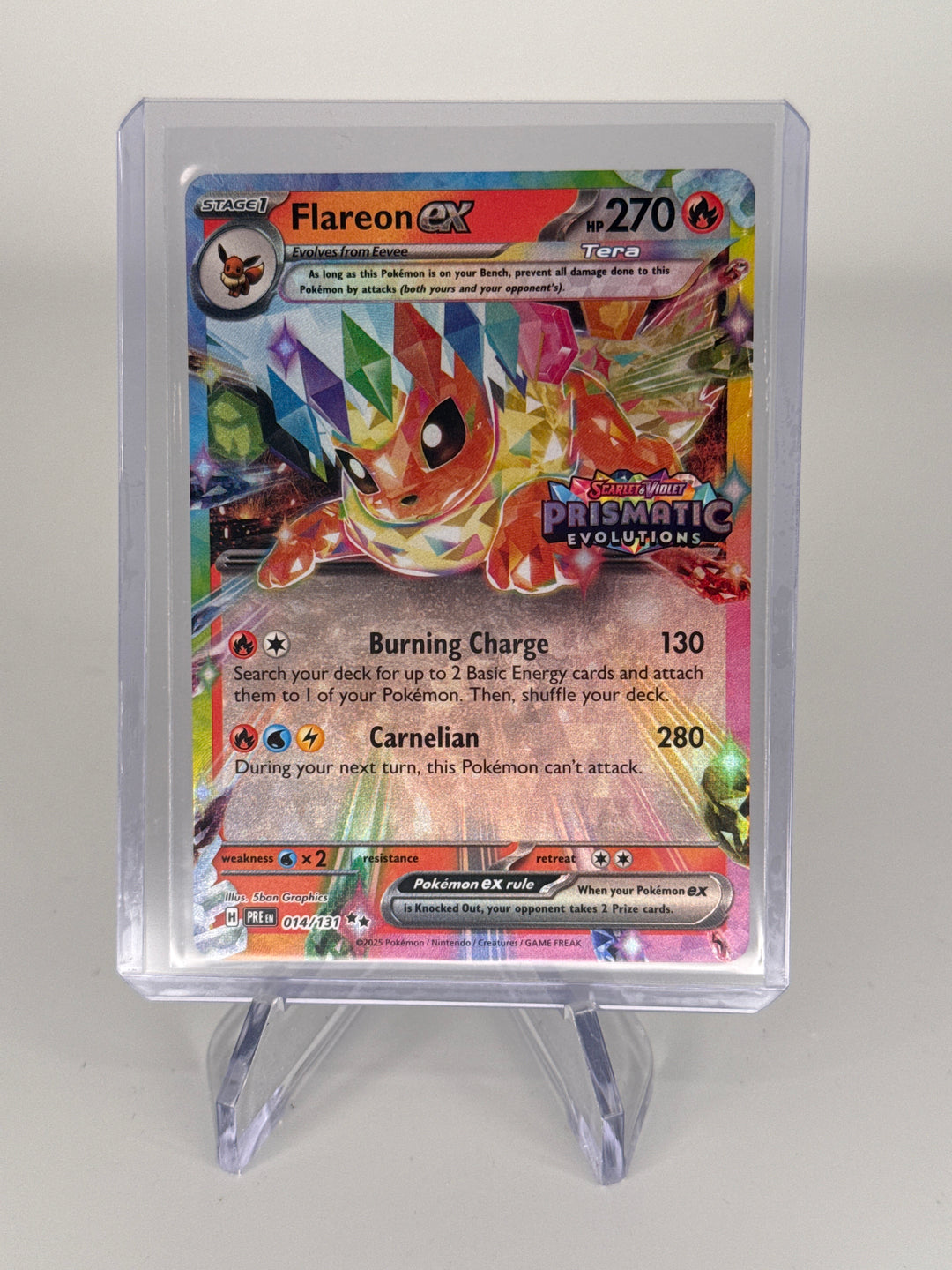 Pokemon TCG 2025 Flareon EX Prismatic Evolutions Stamped Hyper Rare, 014/131