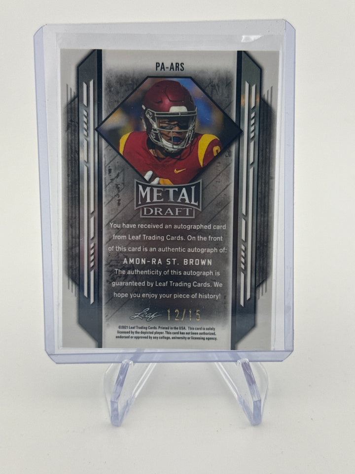 Amon-Ra St. Brown 2021 Leaf Metal Draft Silver Rookie Auto, 12/15