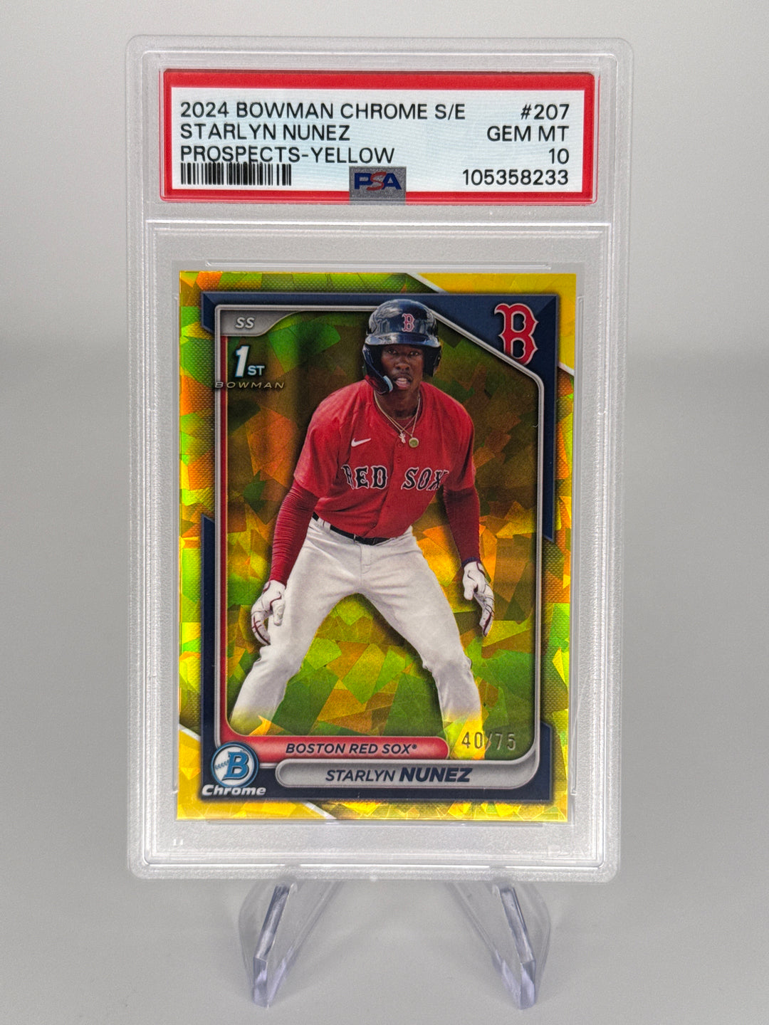 Starlyn Nunez 2024 Bowman Chrome Sapphire 1st Yellow Refractor, 40/75, PSA 10 Gem Mint