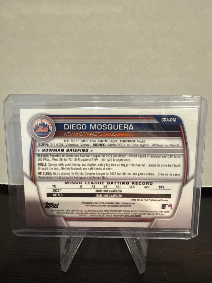 Diego Mosquera 2023 Bowman Chrome 1st Bowman Gold Refractor Auto, 21/50