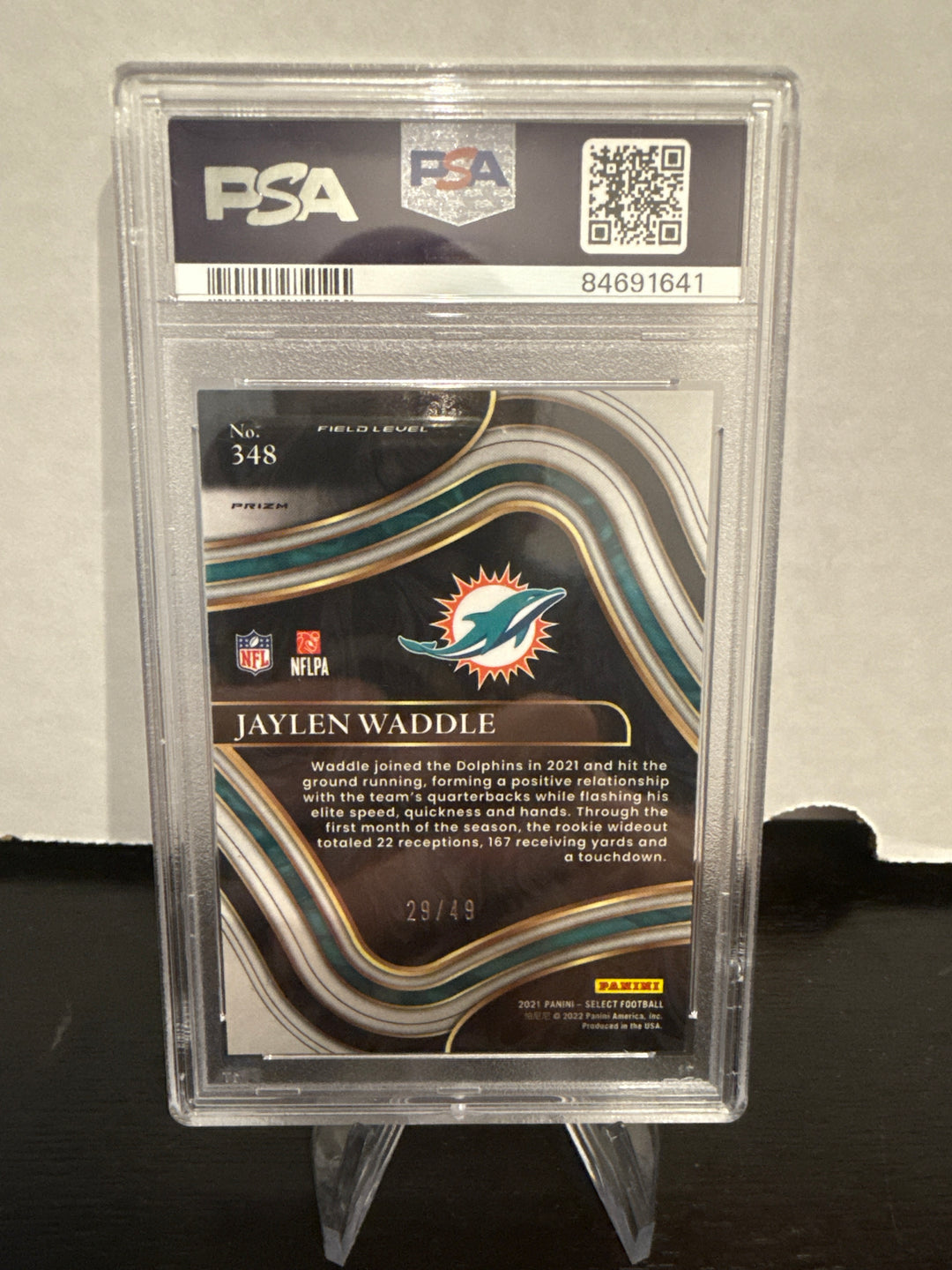 Jaylen Waddle 2021 Panini Select Blue Prizm Rookie, 29/49, PSA 9 Mint