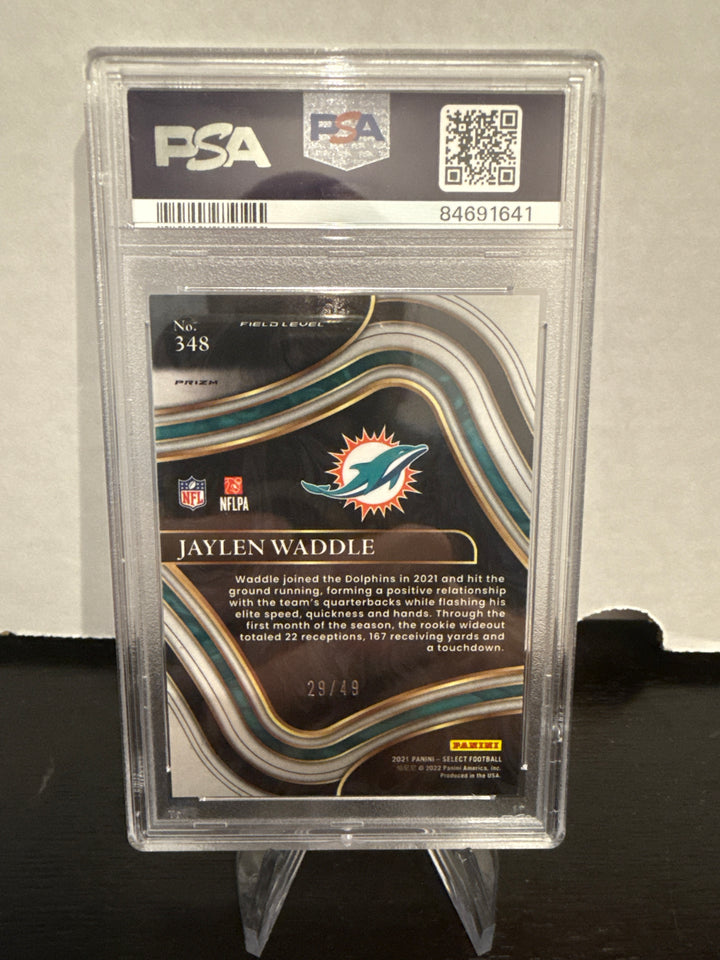 Jaylen Waddle 2021 Panini Select Blue Prizm Rookie, 29/49, PSA 9 Mint