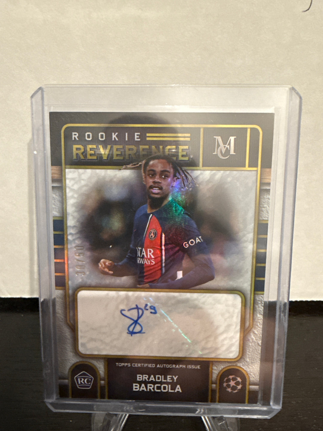 Bradley Barcola 2024 Topps Museum Collection Rookie Reverence Gold Auto, 30/50