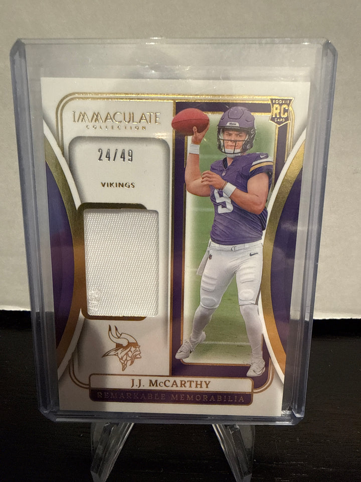 JJ McCarthy 2024 Panini Immaculate Remarkable Memorabilia Rookie, 24/49
