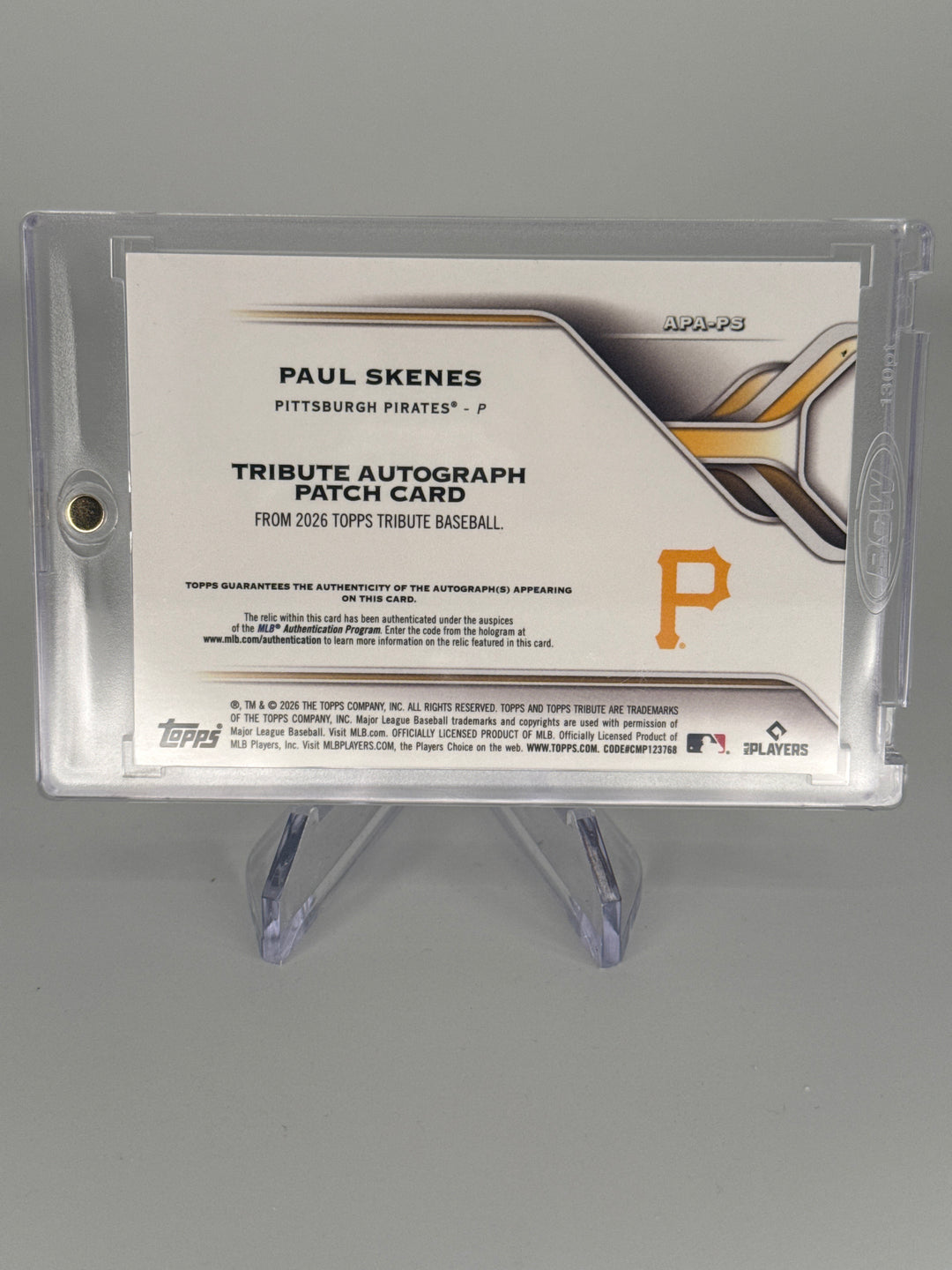 Paul Skenes 2026 Topps Tribute Patch Auto Orange, 08/25