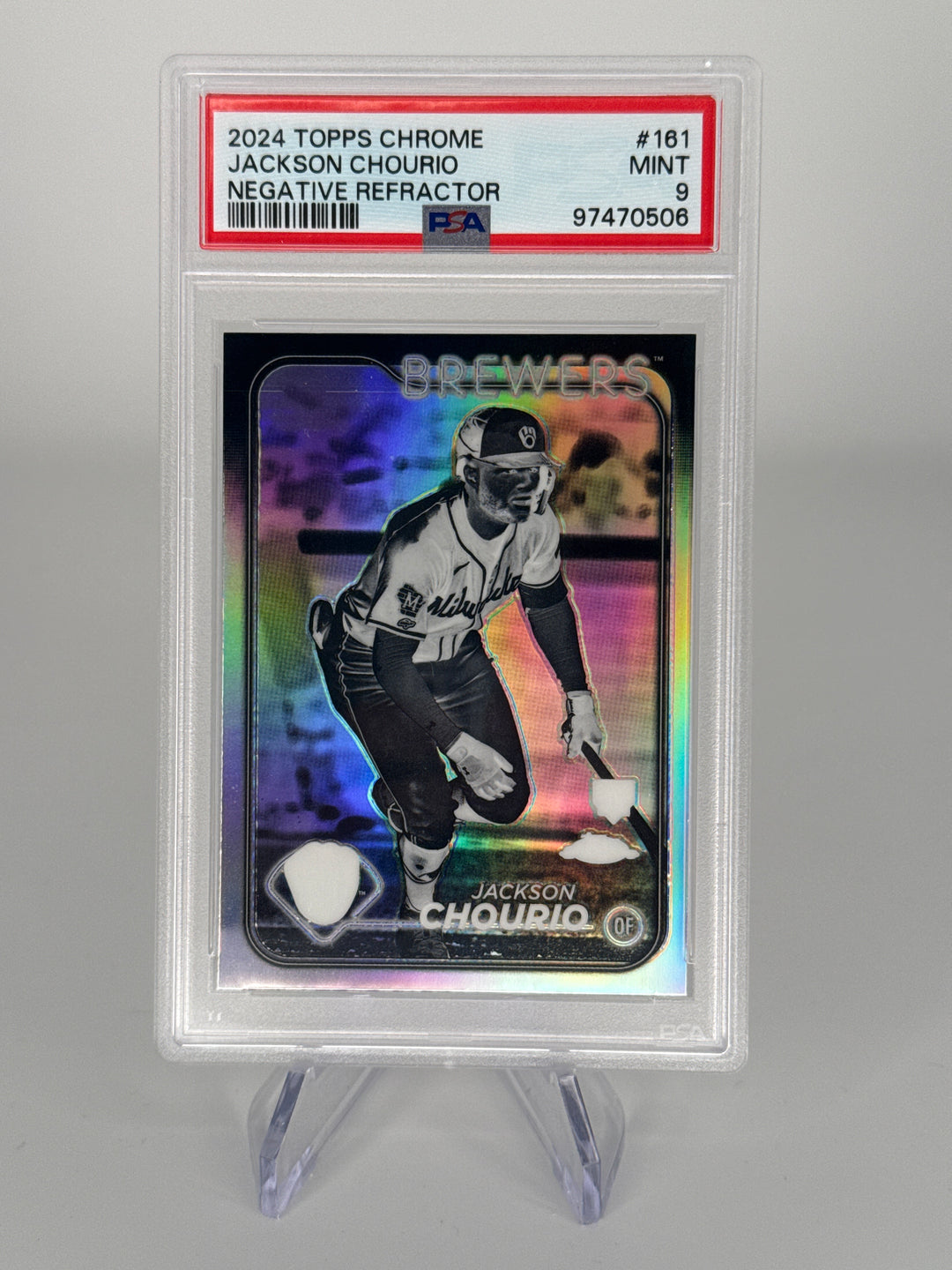 Jackson Chourio 2024 Topps Chrome Negative Refractor Rookie, PSA 9 Mint