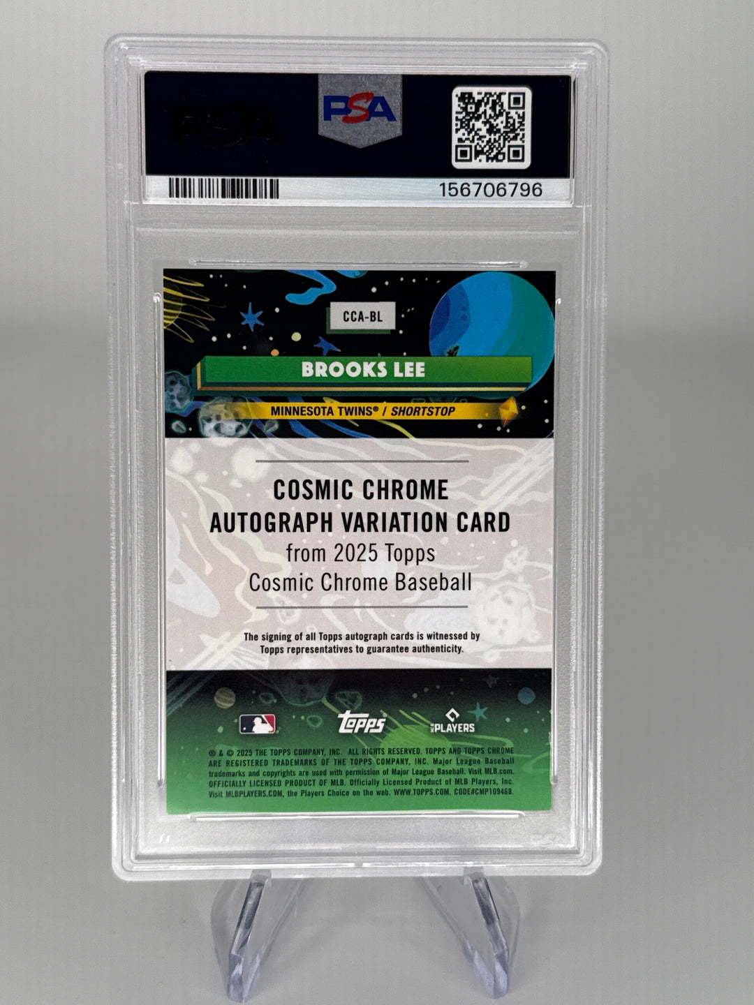 Brooks Lee 2025 Topps Cosmic Chrome Gold Interstellar Refractor Rookie Auto, 14/50, PSA 9 Mint