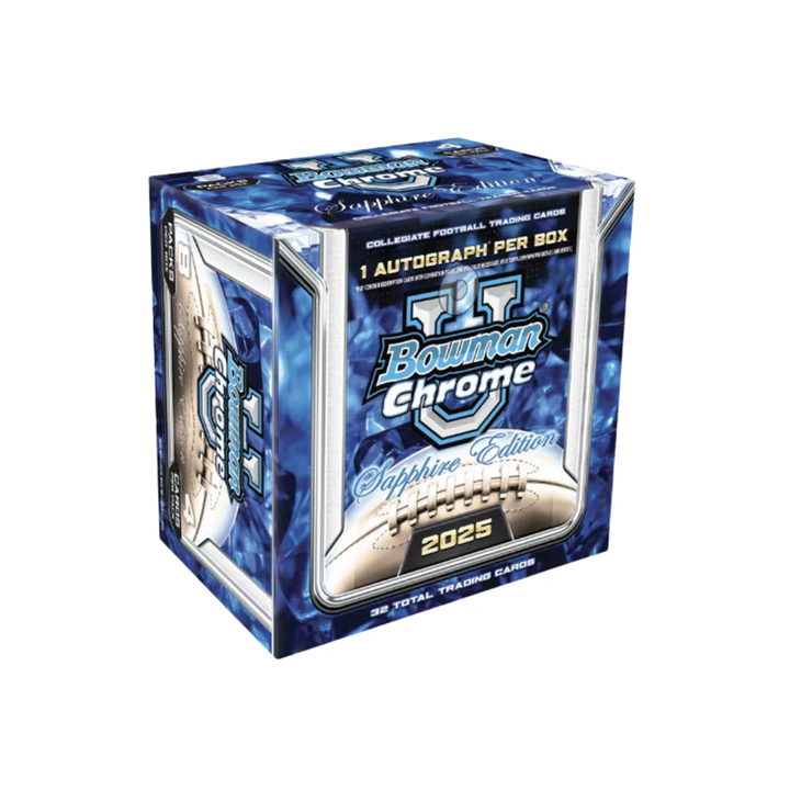 Bowman Chrome Sapphire Edition 2025 trading card box on a white background