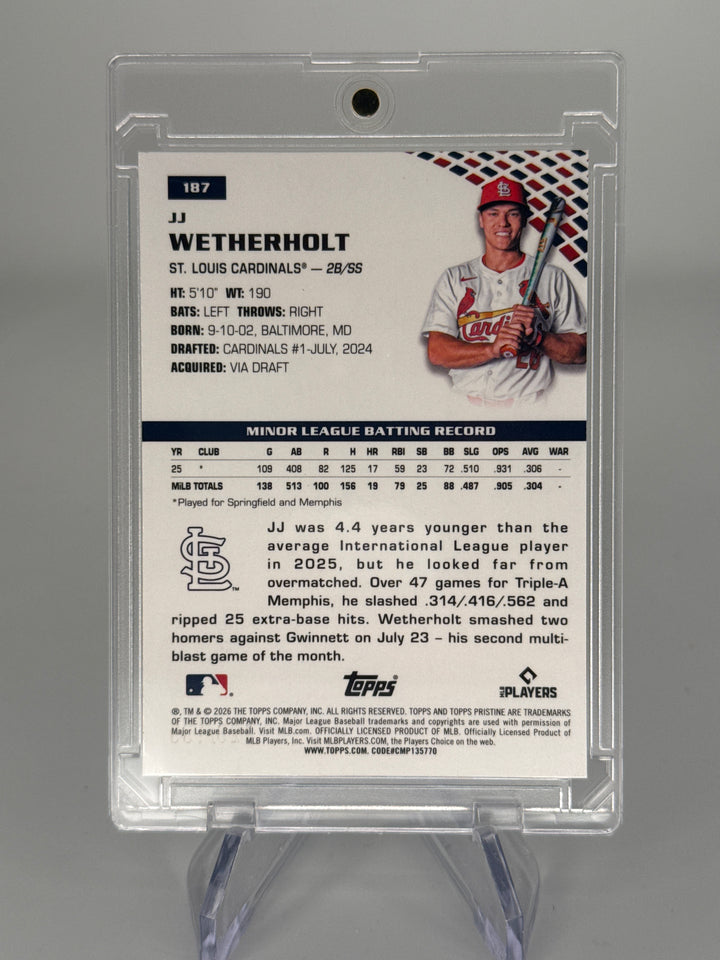 JJ Wetherholt 2026 Topps Pristine Aqua Refractor Rookie, 061/199