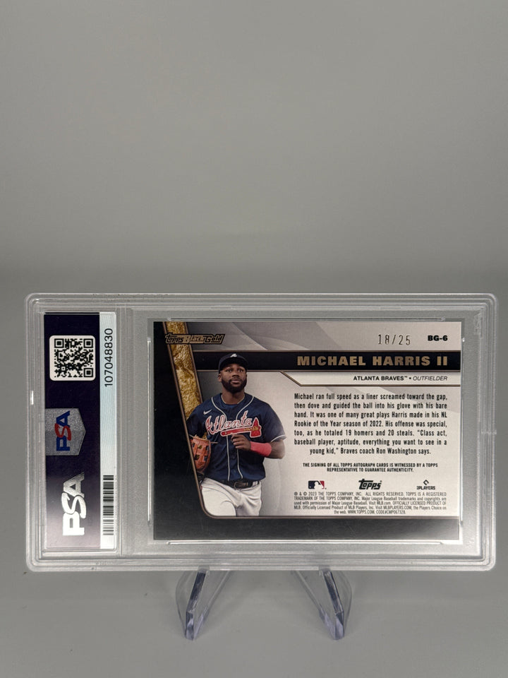 Michael Harris 2023 Topps Update Black Gold Rookie Auto, 18/25, PSA 9 Mint