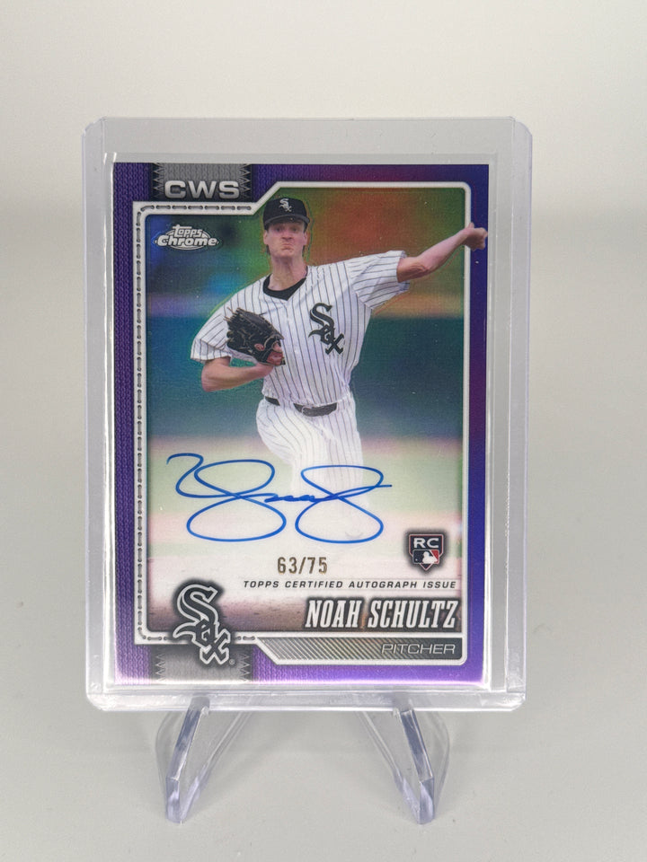 Noah Schultz 2026 Topps Chrome Purple Refractor Rookie Auto, 63/75