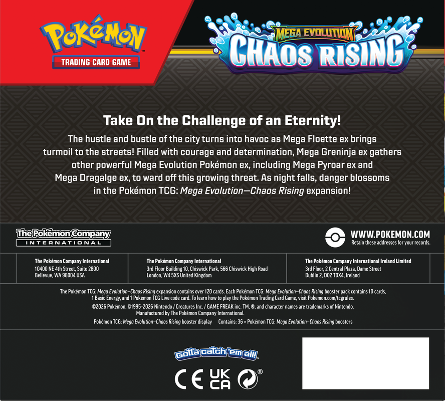 Pokémon Trading Card Game Mega Evolution Chaos Rising packaging back