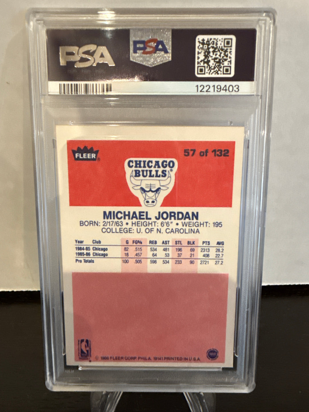 Michael Jordan 1986 Fleer Rookie, PSA 9 OC