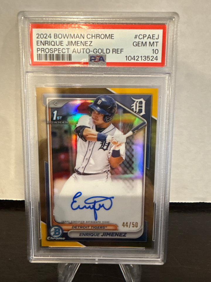 Enrique Jimenez 2024 Bowman Chrome 1st Auto Gold Refractor, 44/50, PSA 10 Gem Mint
