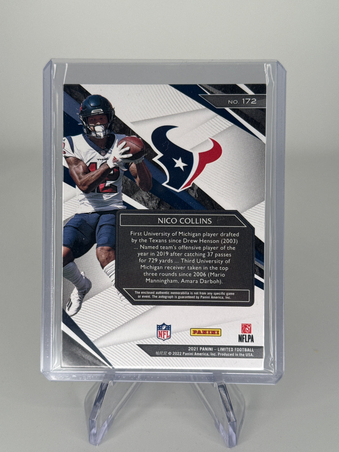 Nico Collins 2022 Panini Limited Rookie Patch Auto, 017/299