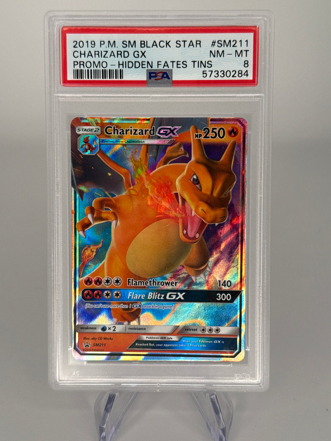 Pokemon TCG 2019 Charizard GX Hidden Fates Black Star Promo, SM211, PSA 8