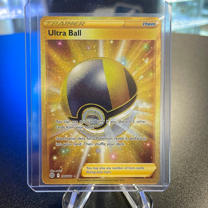Pokemon TCG 2022 Ultra Ball Gold Secret Rare Full Art Holofoil Trainer, 186/172