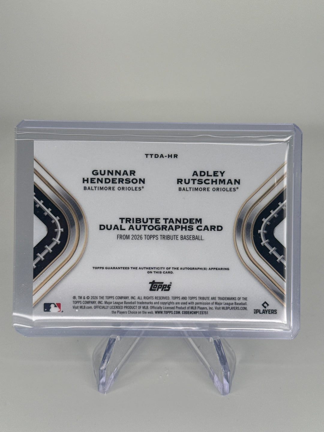 Gunnar Henderson/Adley Rutschman 2026 Topps Tribute Dual Auto, 37/50