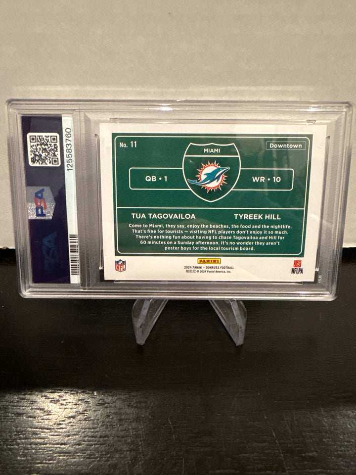 Tua Tagovailoa/Tyreek Hill 2024 Panini Donruss Dual Downtown SSP Case Hit, PSA 10 Gem Mint