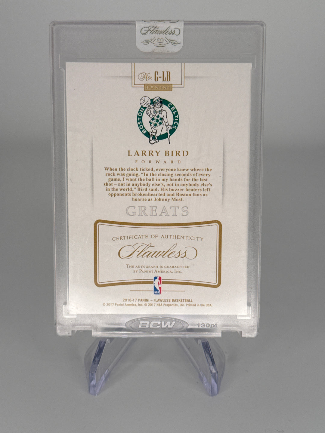 Larry Bird 2016-2017 Panini Flawless Shade Auto, 11/25
