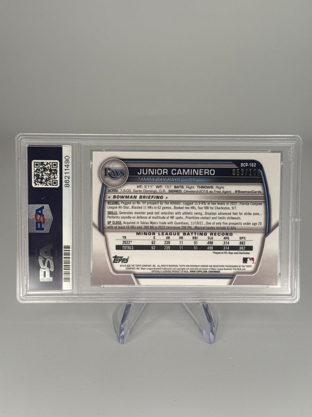 Junior Caminero 2023 Bowman Chrome Mega Box Pink Refractor,053/199, PSA 9 Mint