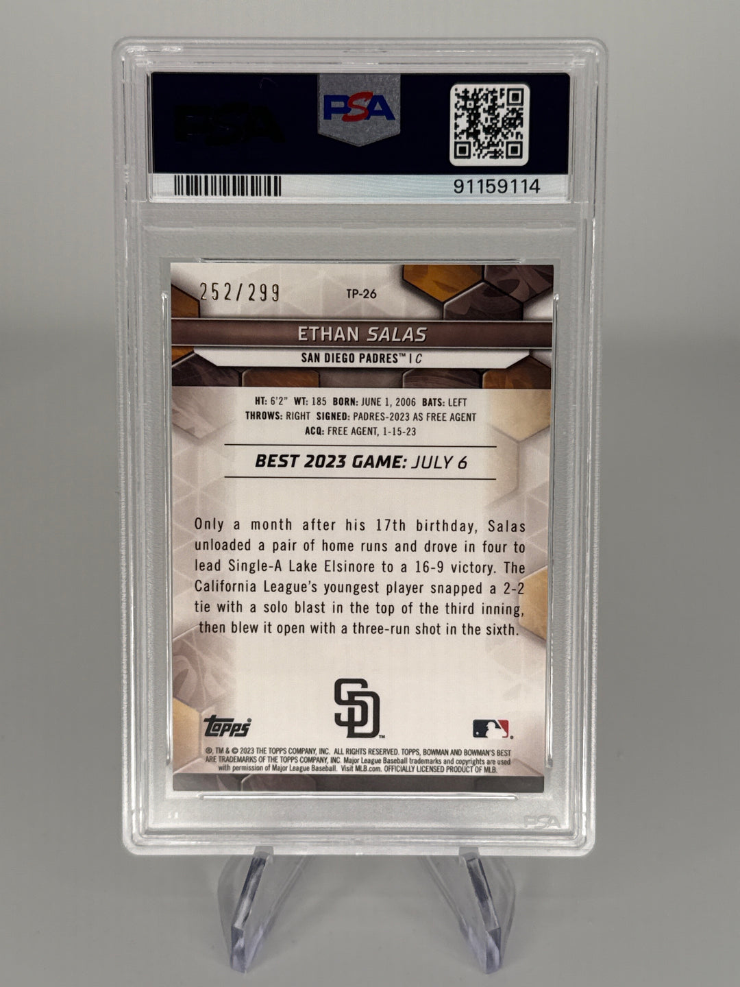 Ethan Salas 2023 Bowman's Best Top Prospects Mini Diamond, 252/299, PSA 10 Gem Mint