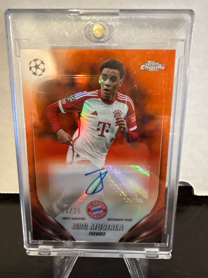 Jamal Musiala 2024 Topps Chrome UEFA Orange Refractor Auto, 20/25