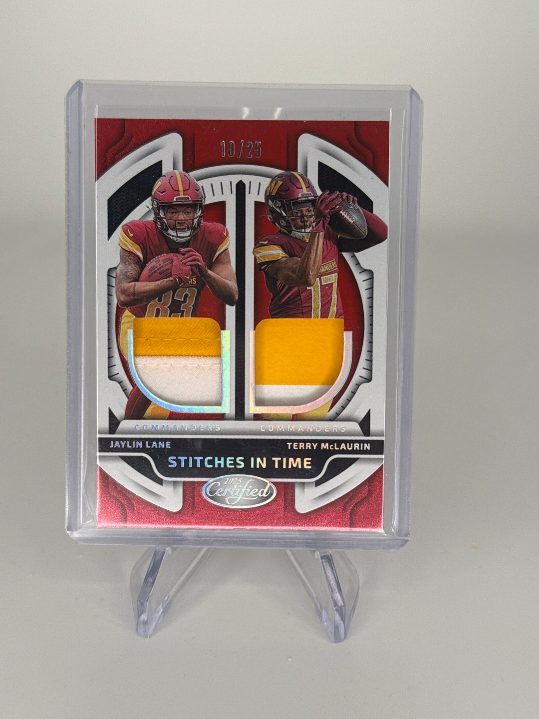 Jaylin Lane/Terry McLaurin 2025 Panini Certified Stiches in Time Dual Relic, 10/25
