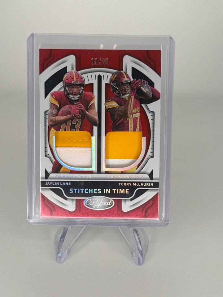 Jaylin Lane/Terry McLaurin 2025 Panini Certified Stiches in Time Dual Relic, 10/25