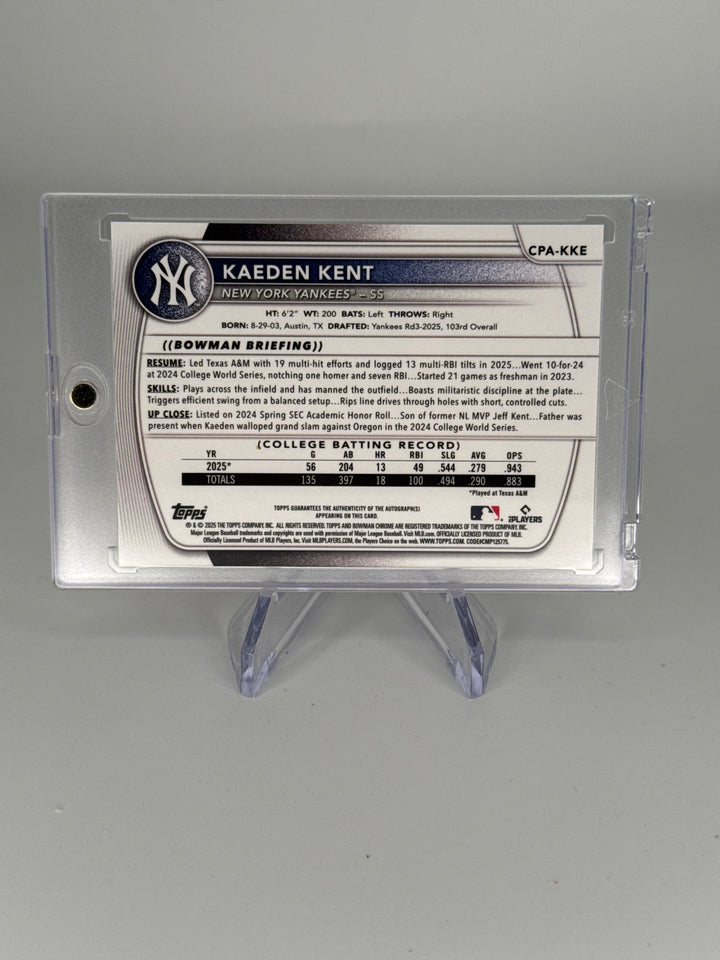 Kaeden Kent 2025 Bowman Chrome 1st Gold Refractor Auto, 24/50