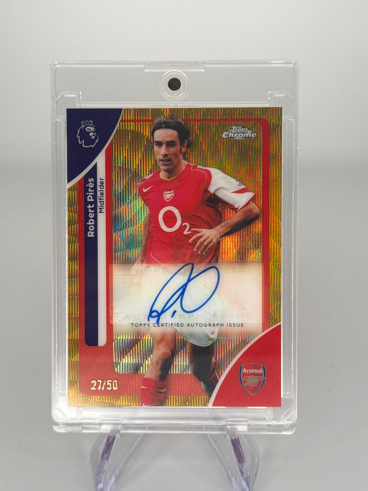 Robert Pires 2026 Topps Chrome Premier League Gold Wave Refractor Auto, 27/50