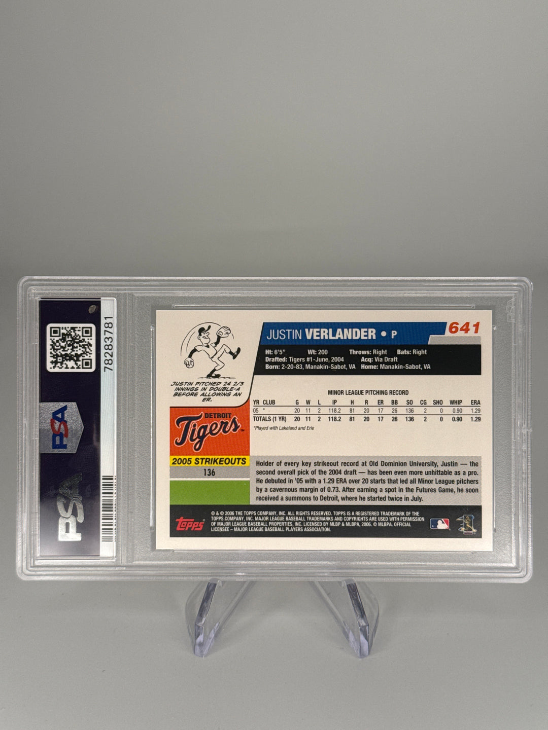 Justin Verlander 2006 Topps Rookie, PSA 9 Mint