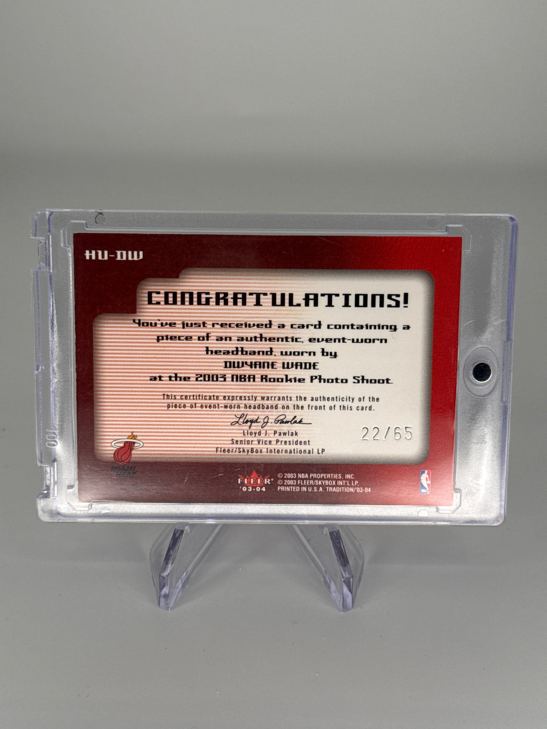 Dwyane Wade 2003 Fleer Tradition Heads Up Worn Headband Rookie, 22/65