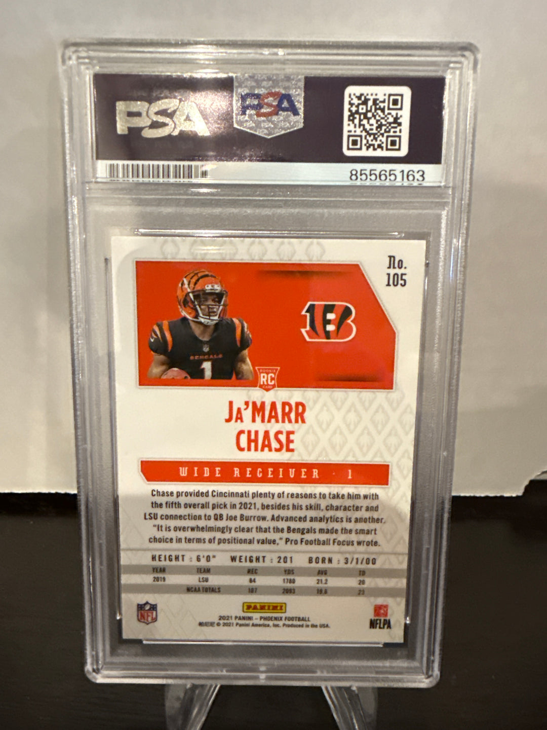 Ja'marr Chase 2021 Panini Phoenix Fire Busrt Rookie Card, PSA Authentic Auto