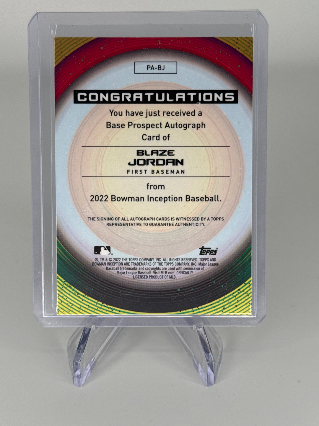 Blaze Jordan 2022 Bowman Inception Fuchsia Foil Prospect Auto, 71/75
