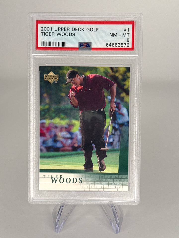 Tiger Woods 2001 Upper Deck Golf Rookie, PSA 8