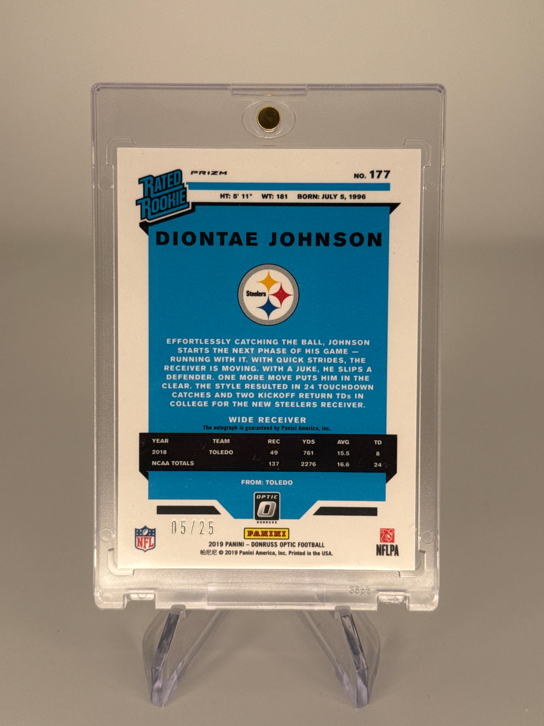 Diontae Johnson 2019 Panini Donruss Optic Black Pandora Rookie Auto, 05/25