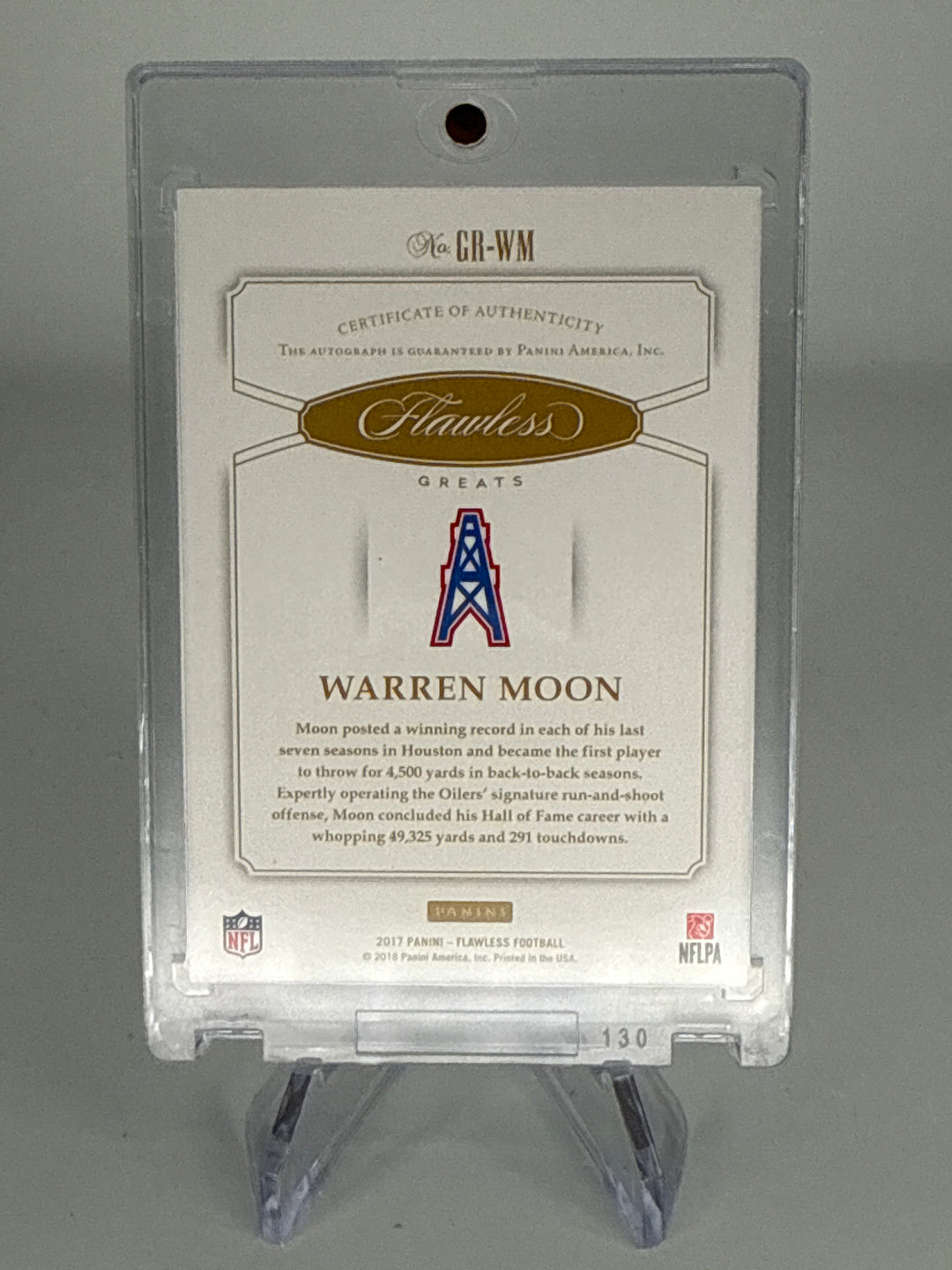 Warren Moon 2017 Panini Flawless Greats Gold Auto, 01/10