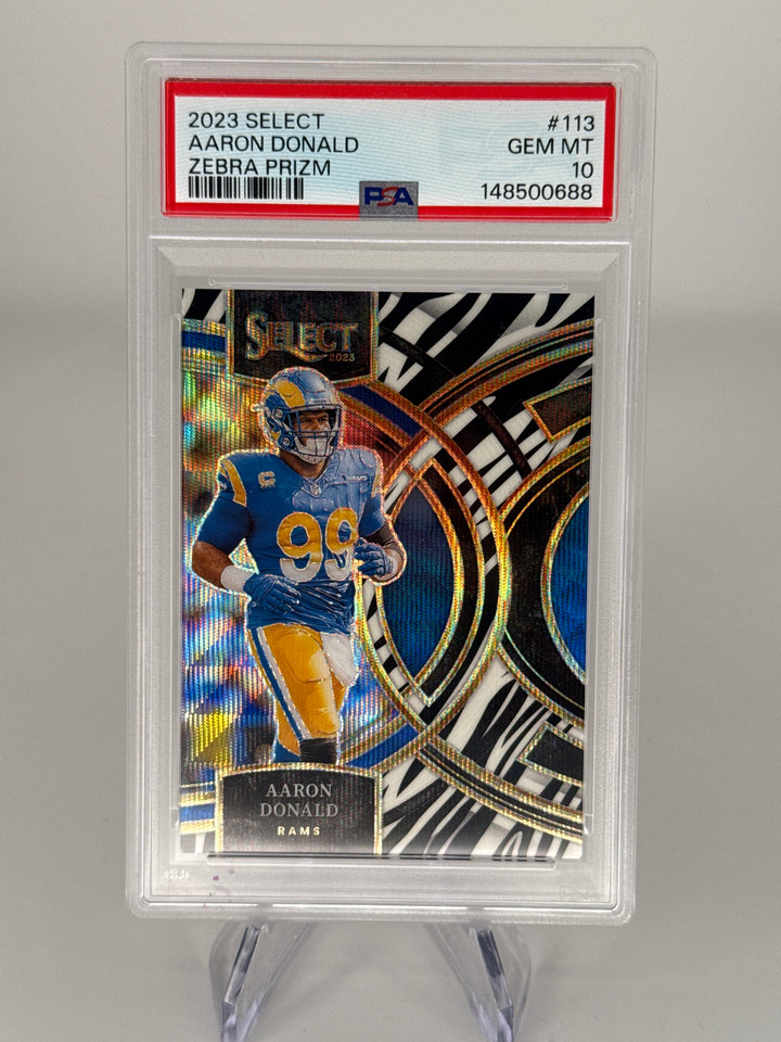 Aaron Donald 2023 Panini Select Zebra Prizm SSP, PSA 10 Gem Mint