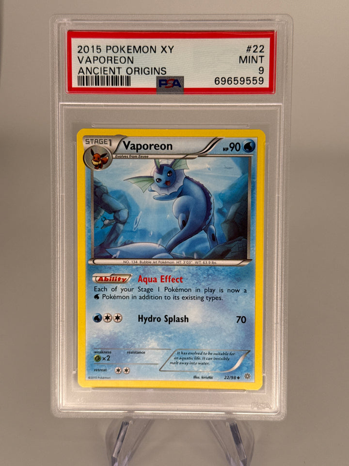 Pokemon TCG 2015 Vaporeon XY Ancient Origins, 22/98, PSA 9 Mint